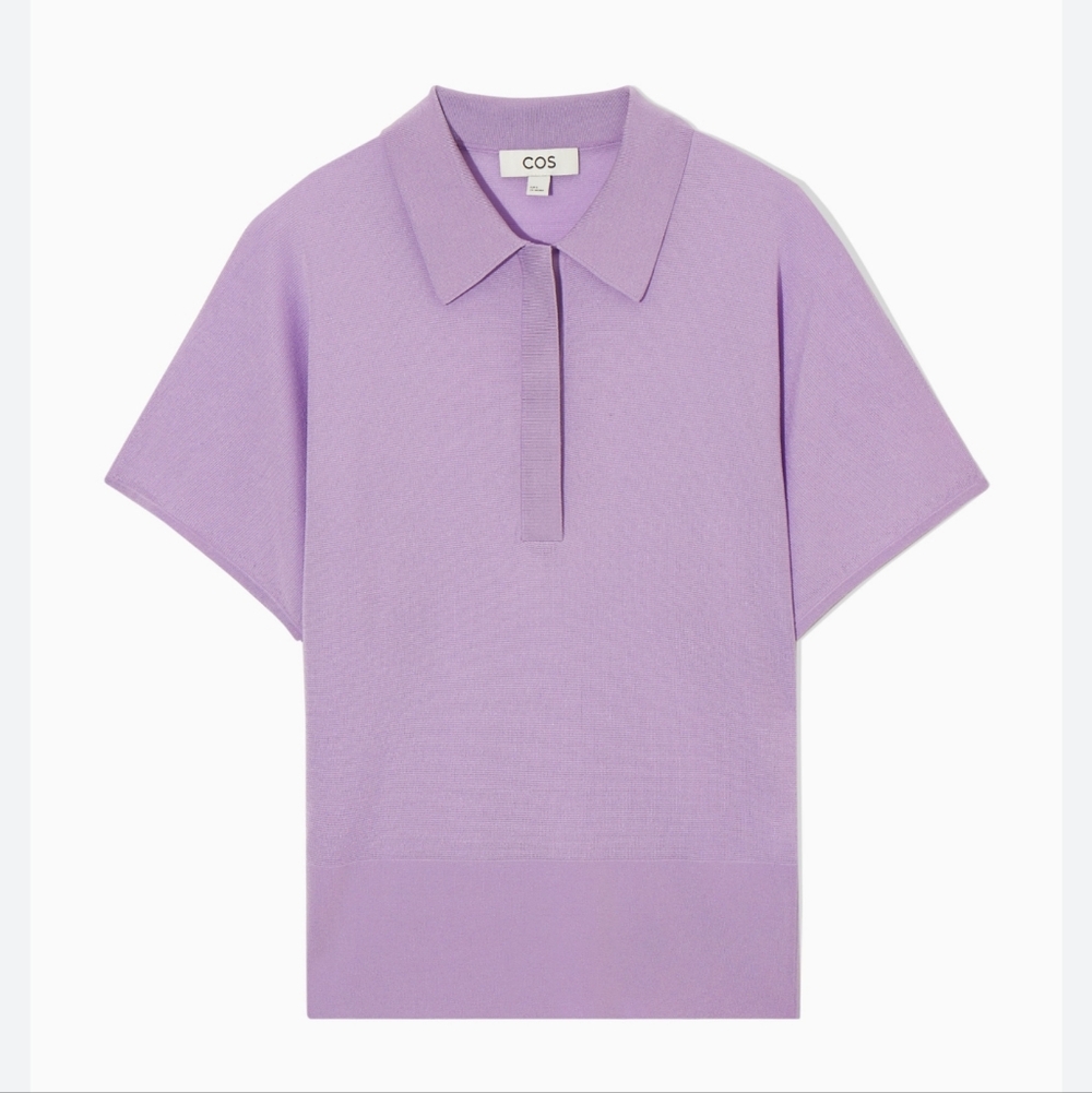 COS Women's Lilac Short Sleeve Knitted Polo In Size S
